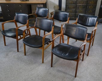 Ensemble de 6 fauteuils scandinaves en cuir et palissandre par Gondo Gravesen pour l'Atelier Bondo Gravesen Snedkerier 1960's