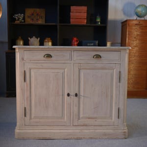 Buffet bas 2 portes patine blanche 1960&#39;s