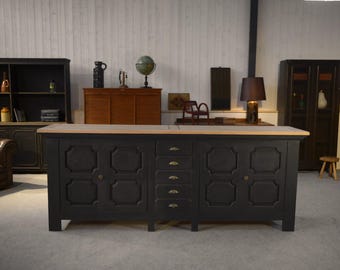 Grand buffet 4 portes 5 tiroirs en chêne massif 1950&#39;s