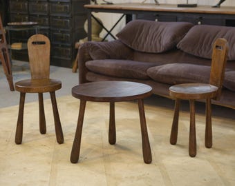 Ensemble de 2 chaises et une table brutaliste pour enfant 1960's