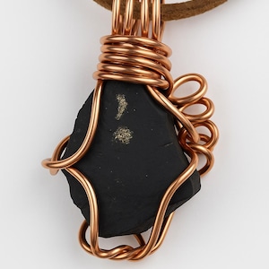 Black Shungite Copper Healing Pendant - ShieldStone - Earth Energy Jewelry - Natural Energy Shield #023