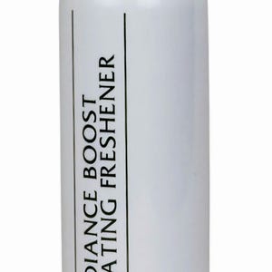 May include: White plastic bottle with a black label that reads "RADIANCE BOOST EXFOLIATING FRESHENER" and "4 Fl. Oz. (120 ml)".