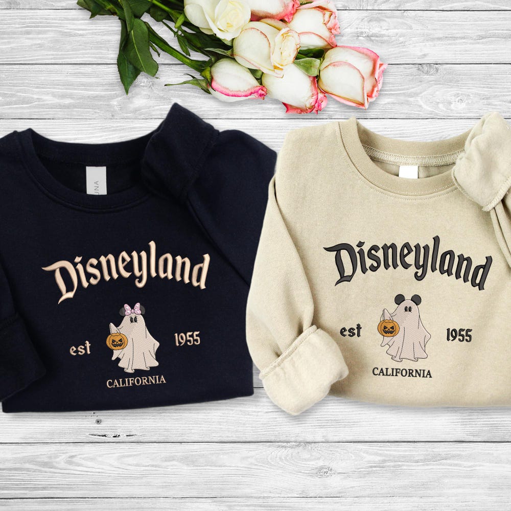 Disney Spooky Shirt Embroidered Fall Disneyland Ghost Mickey Sweatshirt, Disneyworld Magical Land Minnie Boo Hoodie, Trendy Crewneck, Disney Spooky Shirt Gift Trendy Popular Shirt