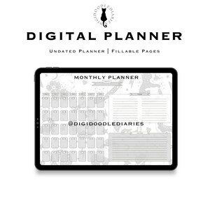 Undated Fillable Monthly Planner | Mystical Cat Magic Gothic | Witchy Agenda | Digital Download
