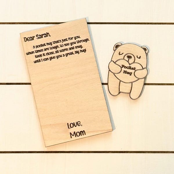 Ficha de abrazo de bolsillo de madera personalizada: Diseño animal