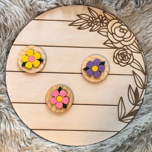 Wooden Flower Magnet Set: Colorful Fridge Magnets, Set of 6