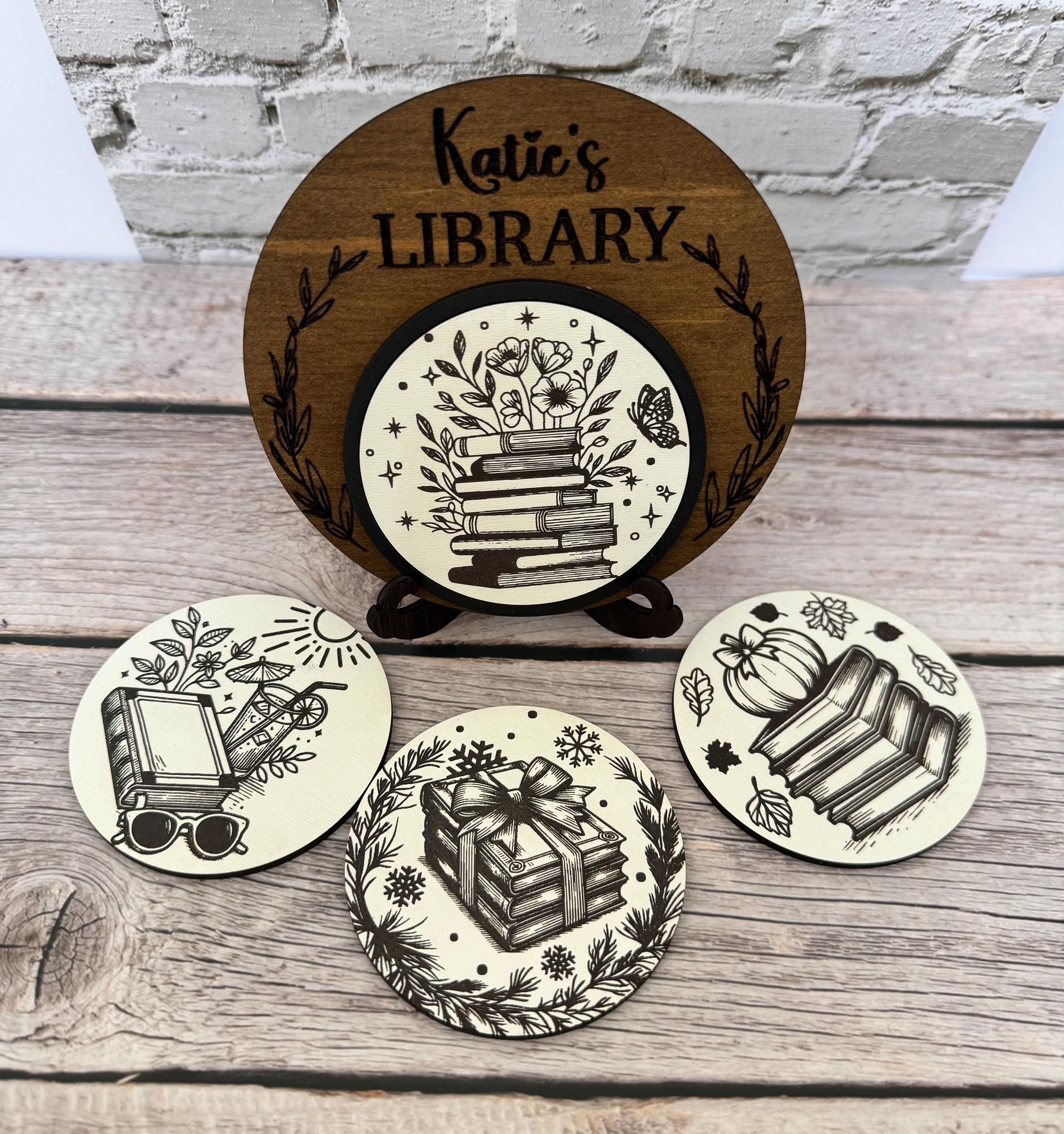 Keychain Library Sign Personalized Library Sign With Interchangeable Seasonal Book Icons ...