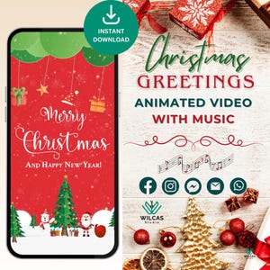 Frohe Weihnachten Gruß Video mit Musik, Animierte Weihnachtsmanndorf, Frohes Neues Jahr digitale Karte, Animierte Digitale Weihnachten, Sofort Download