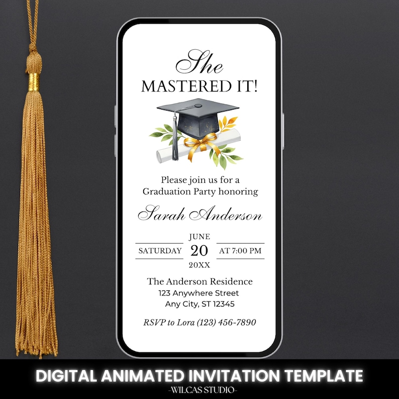 Editable Masters Graduation Invitation: She Mastered It, Minimalist ...