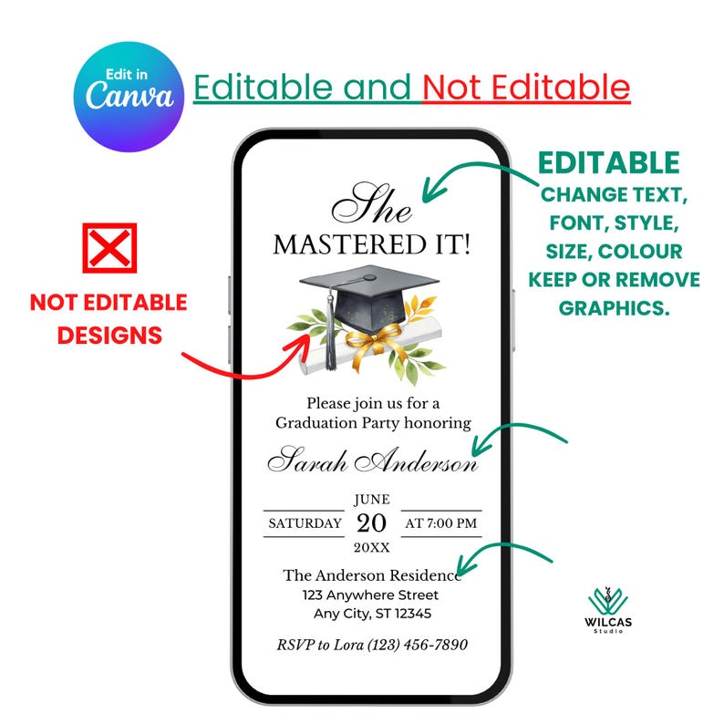 Editable Masters Graduation Invitation: She Mastered It, Minimalist ...