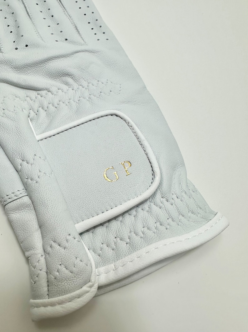 Mens Christmas gift. white leather customized initial monogram golf glove, luxury personalized gift for golf lovers. image 2