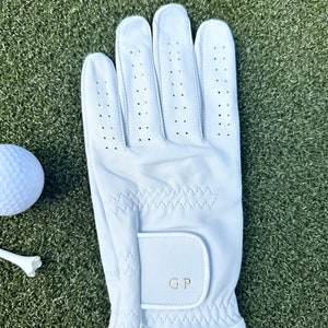 Mens Christmas gift. white leather customized initial monogram golf glove, luxury personalized gift for golf lovers. image 3