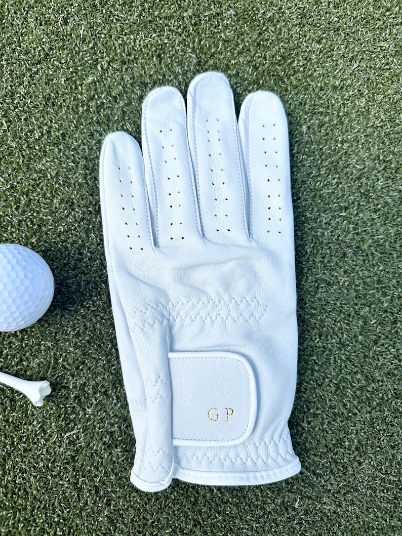 Mens Christmas gift. white leather customized initial monogram golf glove, luxury personalized gift for golf lovers. image 3