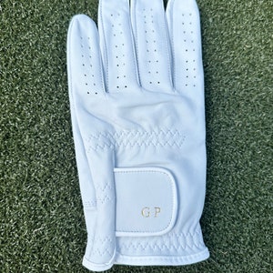 Mens Christmas gift. white leather customized initial monogram golf glove, luxury personalized gift for golf lovers. image 1
