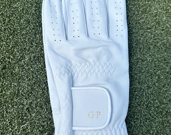 Mens Christmas gift. white leather customized initial monogram golf glove, luxury personalized gift for golf lovers.