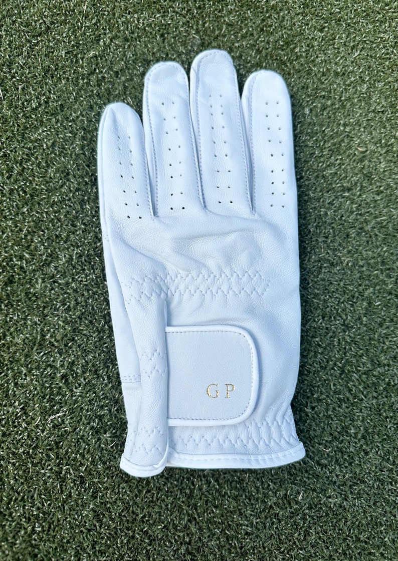 Mens Christmas gift. white leather customized initial monogram golf glove, luxury personalized gift for golf lovers. image 1