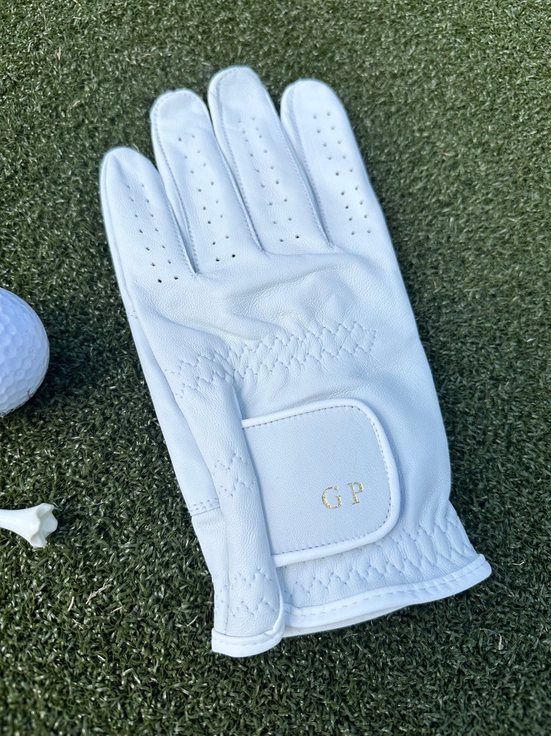 Mens Christmas gift. white leather customized initial monogram golf glove, luxury personalized gift for golf lovers. image 5