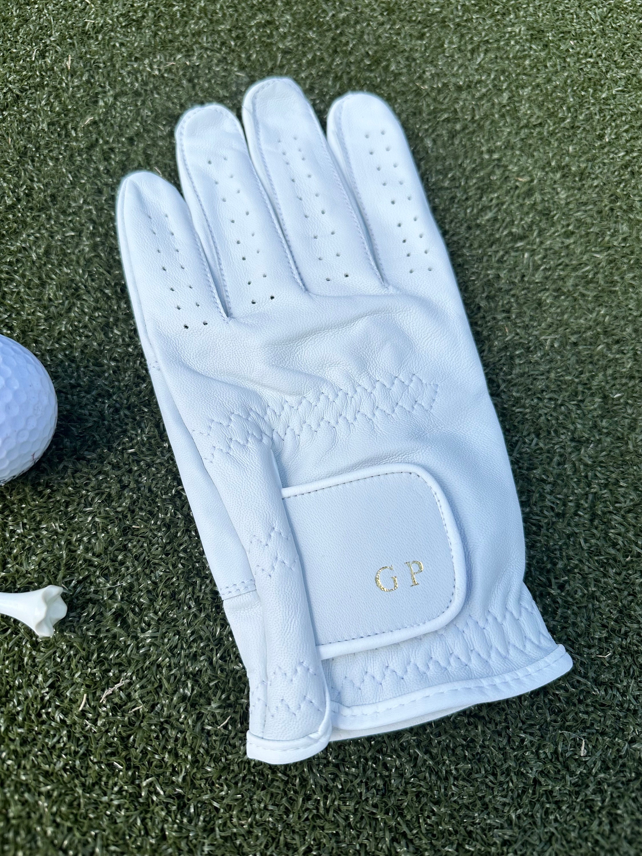 Mens Christmas gift. white leather customized initial monogram golf glove, luxury personalized gift for golf lovers.