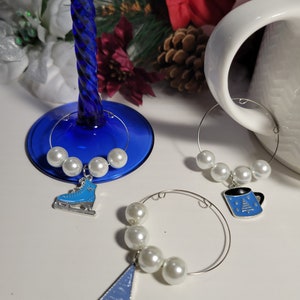 Set of 6 Christmas Wine glass charms, Coffee mug charm, drink marker