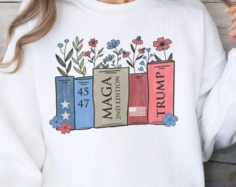 Cozy Book Lover Sweatshirt for Women Patriotic Reading Shirt USA Graphic Pullover Cute Library Outfit Conservative Book Club Gift