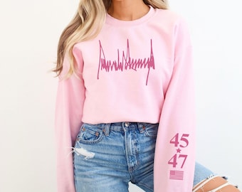 Trump Sweatshirt Crewneck Signature Front Design 45 47 American Flag Sleeve MAGA Apparel USA Gift Patriotic Donald Trump Clothing MAGA 47