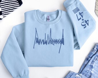 Donald Trump Signature Sweatshirt MAGA Sweatshirt Trump Hoodie Trump 47 45 47 Sweatshirt Pink Trump Sweatshirt Republican Party Trump Gifts