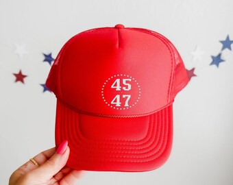 Trump 45 47 Embroidered Trucker Hat Pink Trump Hat MAGA Patriot Trending Trucker Hat Trump 45 Squared Republican Hat 2024 President Trump