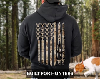 Deer Hunting Hoodie Camouflage Flag Graphic Hunting Gift For Dad Husband Patriotic Winter Wear American Hunter Sweatshirt Outdoor Shirt