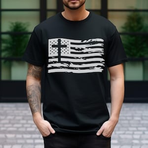 USA Flag Men&#39;s T-shirt Christian Shirts For Men Patriotic American Tee Army Style Father&#39;s Day Gift Conservative American Freedom Jesus Tee
