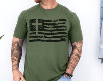 Camiseta con la bandera de EE. UU. para hombre, camisetas cristianas para hombre, camiseta patriótica estadounidense, estilo militar, regalo del Día del Padre, camiseta conservadora estadounidense, libertad, Jesús.