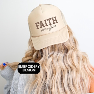 Embroidered Trucker Hat Faith Over Fear Christian Hat Foam Trucker Hat Christian Caps Cute Trucker Hat Christian Merch God Trucker Hat