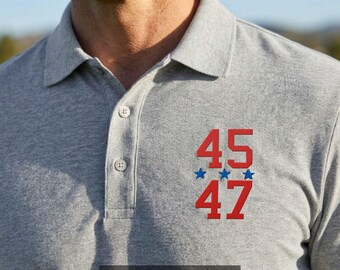 Trump 2024 Golf Polo Shirt Embroidered 45 47 Patriotic Mens Shirt Conservative Gift for Dad Father’s Day Golf Outfit USA Pride