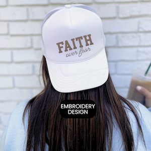 Embroidered Trucker Hat Faith Over Fear Christian Hat Foam Trucker Hat Christian Caps Cute Trucker Hat Christian Merch God Trucker Hat
