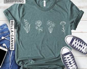 Custom Birth Month Flower Shirt, Gift for Her, Personalized Mothers Day Gift for Mom, Grandma Shirt, Great Grandma Gift, Birth Month Flowers