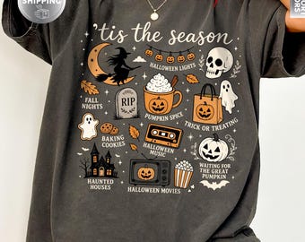 Vintage Halloween Comfort Colors® Shirt, Tis' the Season, Retro Halloween Aesthetic, Womens Halloween Shirt, Pumpkin Witch Vibes Graphic Tee