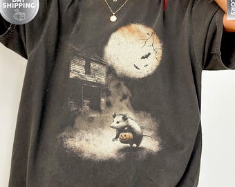 Vintage Opossum Halloween Shirt, Cute Possum Pumpkin Tee, Spooky Moon Comfort Colors® Fall Graphic Shirt, Opossum Lover Gifts, Spooky Season
