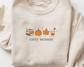 Cozy Season Sweatshirt, Books Lover Fall Gift, Womens Pumpkin Season Shirt, Cute Pumpkin Shirt, Autumn Leaf Sweater, Fall Coffee Latte Shirt