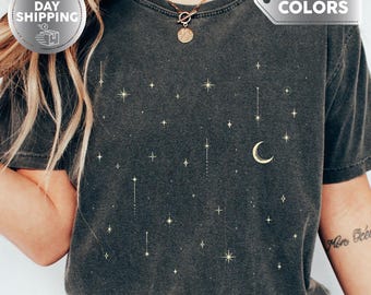 Camiseta Starlight Comfort Colors®, Camiseta Celestial, Camiseta Luna Mística, Camiseta Estrellas Espaciales, Regalo Astrológico, Camiseta Fase Lunar, Camiseta Espiritual