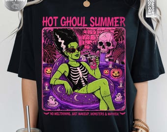 Hot Ghoul Summer Shirt Spooky Halloween Girl In Floaty, Summer Goth Summerween Shirt, Beach Tank Top, Vacation Shirts Women, Beach Vibes Tee