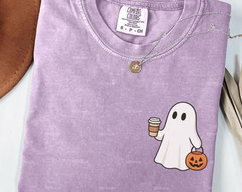Comfort Colors® Сute Ghost Coffee Shirt, Сute Little Ghost Iced Coffee t-shirt, Boo Ghost Shirt, Halloween Coffee Lovers, Ghost Coffee Shirt