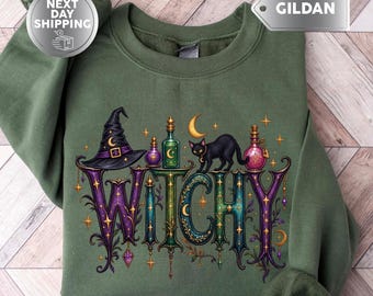 Halloween Witch Sweatshirt, Funny Witch Sweatshirt, Halloween Women Shirt, Witchy Vibes Long Sleeve Shirt, Witchy Things Tee, Halloween Gift