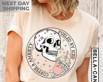 Fueled By Iced Coffee and Anxiety Shirt, Coffee and Anxiety Shirt, Meme Shirt, Anxiety Shirt, Sarcastic Shirt, Iced Coffee Shirt, Funny Tee