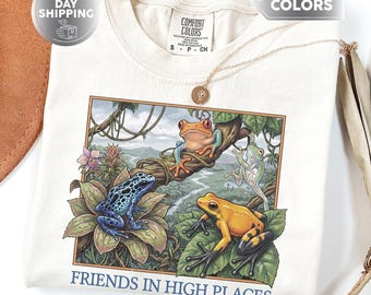 Friends in High Places Frog 90s Shirt, Colorful Funny Frog Graphic Tee, Poison Dart Frog Lover Gift, Amphibian Nature Herpetology T-Shirt