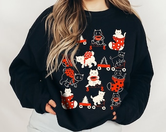 Cat Christmas Sweater, Cat Shirts Vintage Kittens, Cute Ugly Christmas Sweatshirt, Holiday Gifts, Cat Lover Gifts , Christmas Gift for Mom