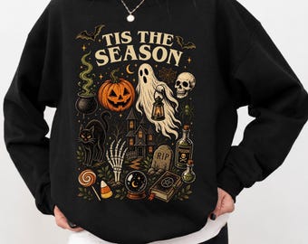 Retro Halloween Sweatshirt, Tis' the Season, Vintage Halloween Aesthetic, Women's Halloween Shirt, Pumpkin Spooky Ghost Oversized Sweatshirt