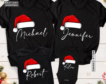 Family Christmas Pajamas Shirts, Matching Christmas Pajamas Family Tees, Personalized Name Xmas Family Top, Custom Xmas Mom Dad Kids Outfits