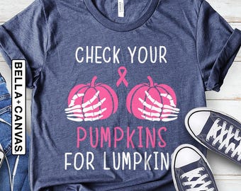 Check Your Pumpkins for Lumpkins Shirt, October Breast Cancer Awareness Shirt, Breast Cancer Halloween Shirt, Pink Ribbon Breast Cancer Gift