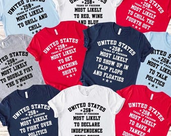 Camisetas familiares del 4 de julio, camiseta a juego del 250.º aniversario de EE. UU., camiseta personalizada del 4 de julio, Día de la Independencia, grupo patriótico