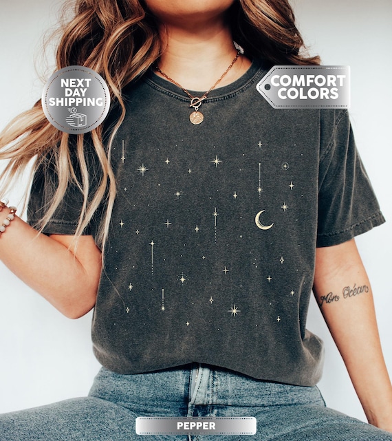 Starlight Comfort Colors® Shirt, Celestial Tee, Mystical Moon Shirt, Space Stars T-Shirt, Astrological Gift, Moon Phase Shirt, Spiritual Tee