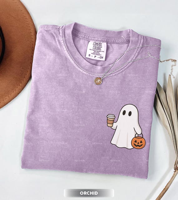Comfort Colors® Сute Ghost Coffee Shirt, Сute Little Ghost Iced Coffee t-shirt, Boo Ghost Shirt, Halloween Coffee Lovers, Ghost Coffee Shirt